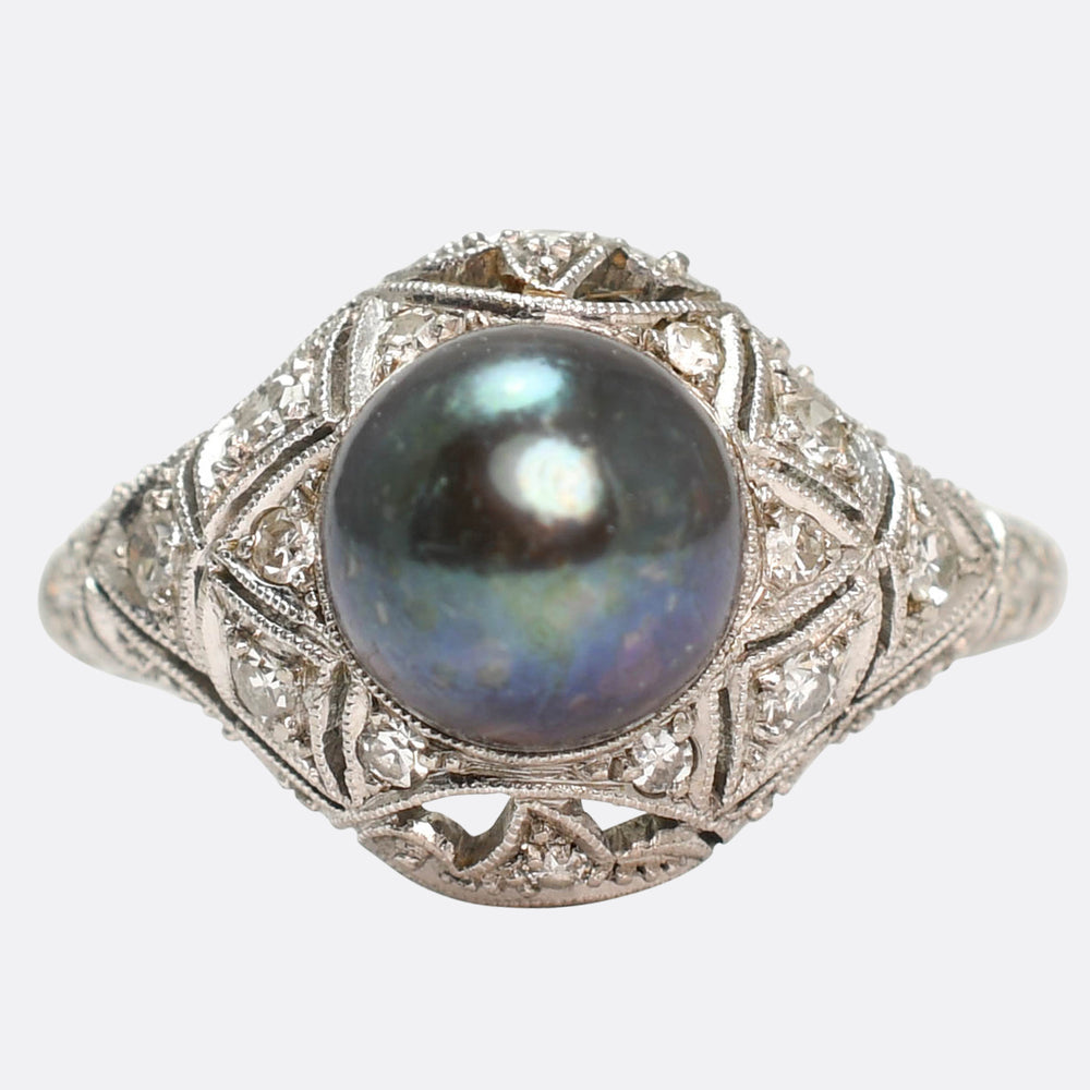 Edwardian Pearl & Diamond Openwork Ring