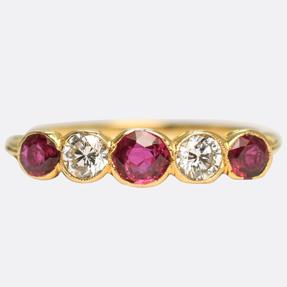 Edwardian Ruby & Diamond 5-Stone Bezel Ring