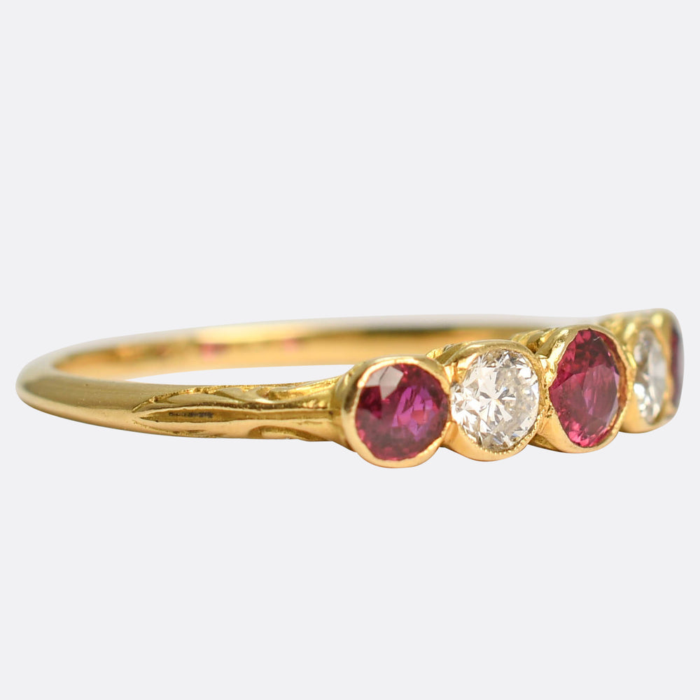 Edwardian Ruby & Diamond 5-Stone Bezel Ring