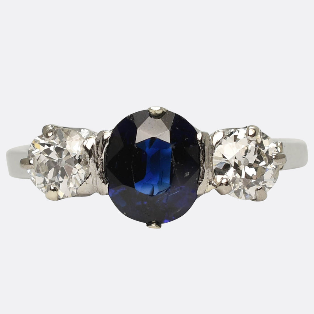 Edwardian Sapphire & Diamond 3-Stone Ring