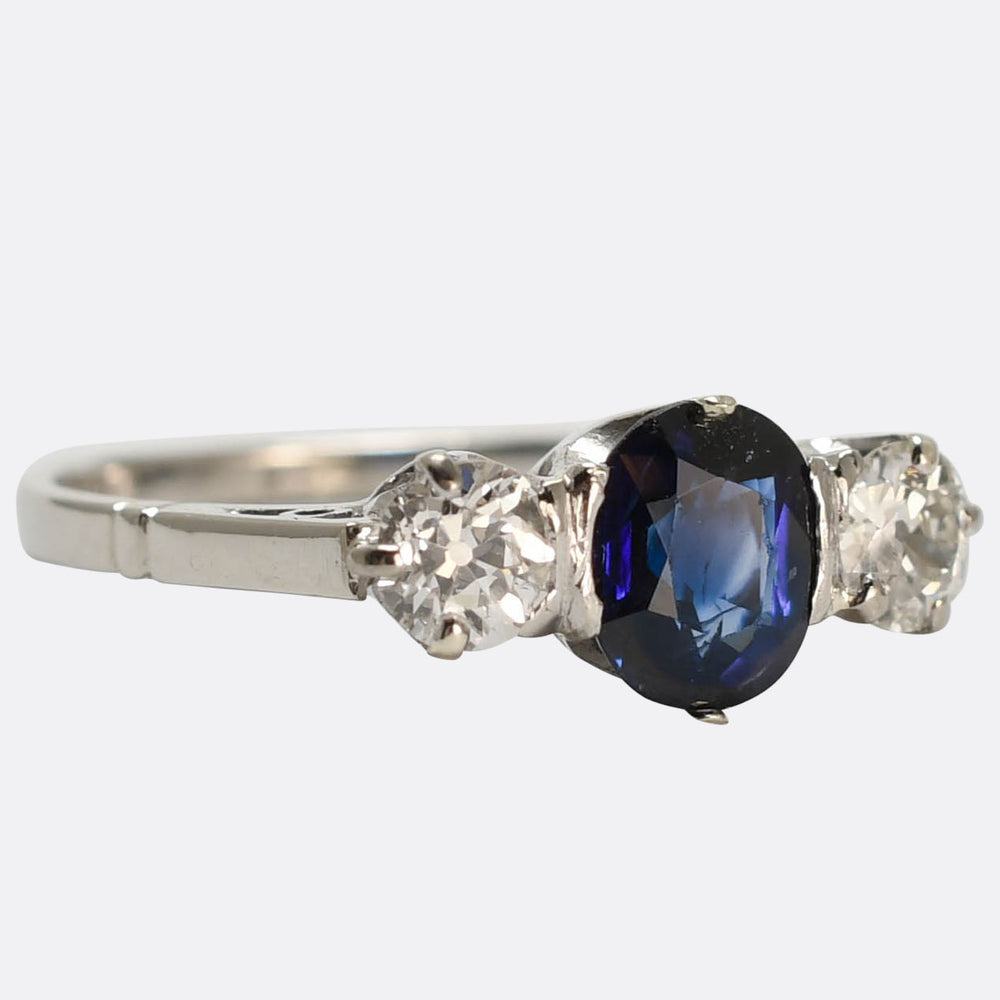 Edwardian Sapphire & Diamond 3-Stone Ring