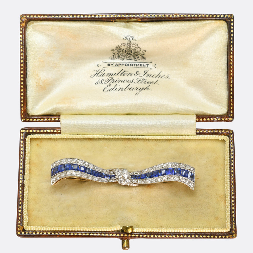 Edwardian Sapphire & Diamond Bow Brooch