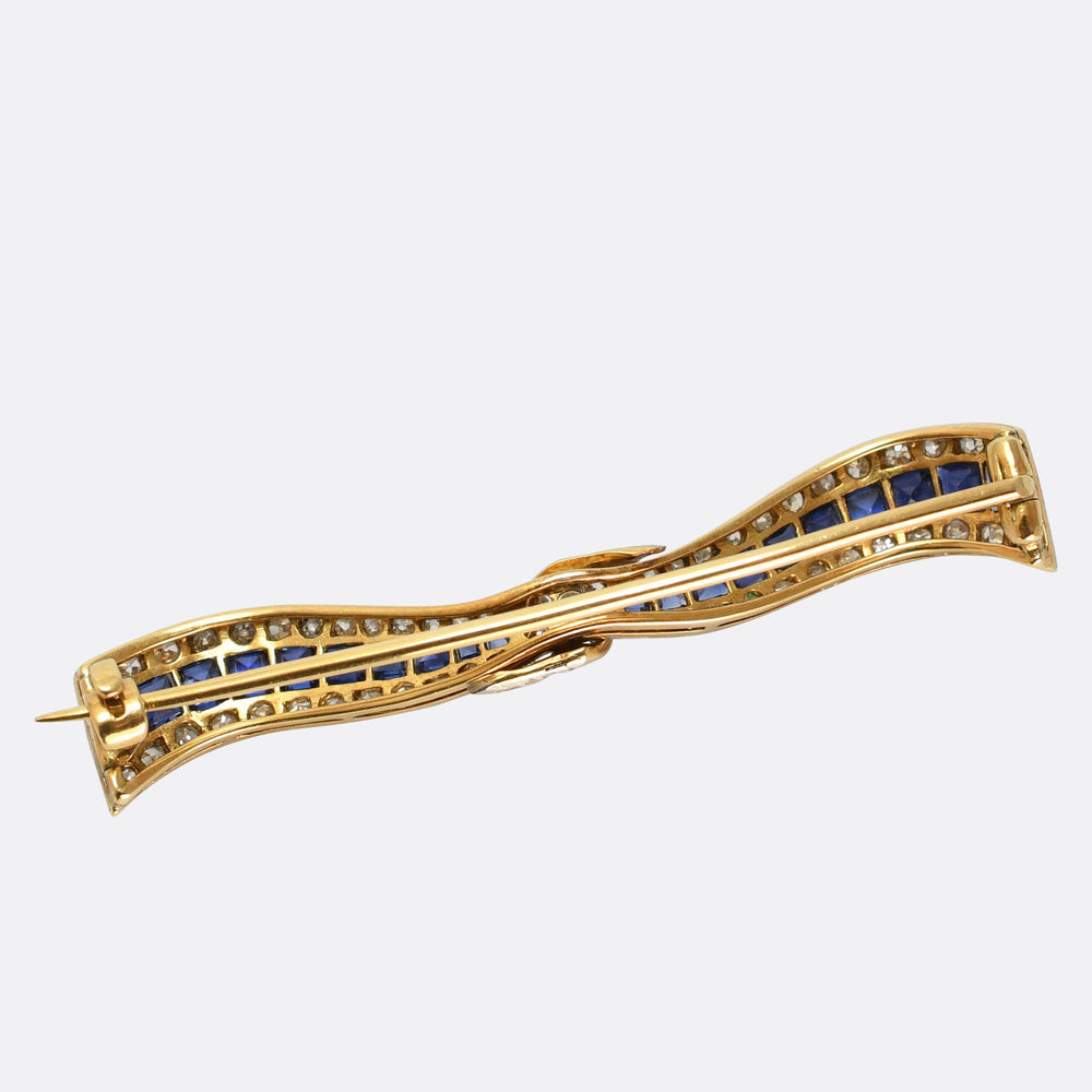 Edwardian Sapphire & Diamond Bow Brooch