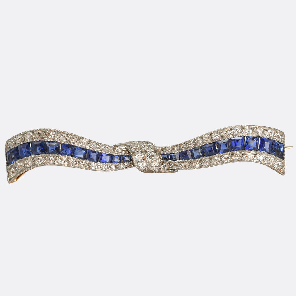 Edwardian Sapphire & Diamond Bow Brooch