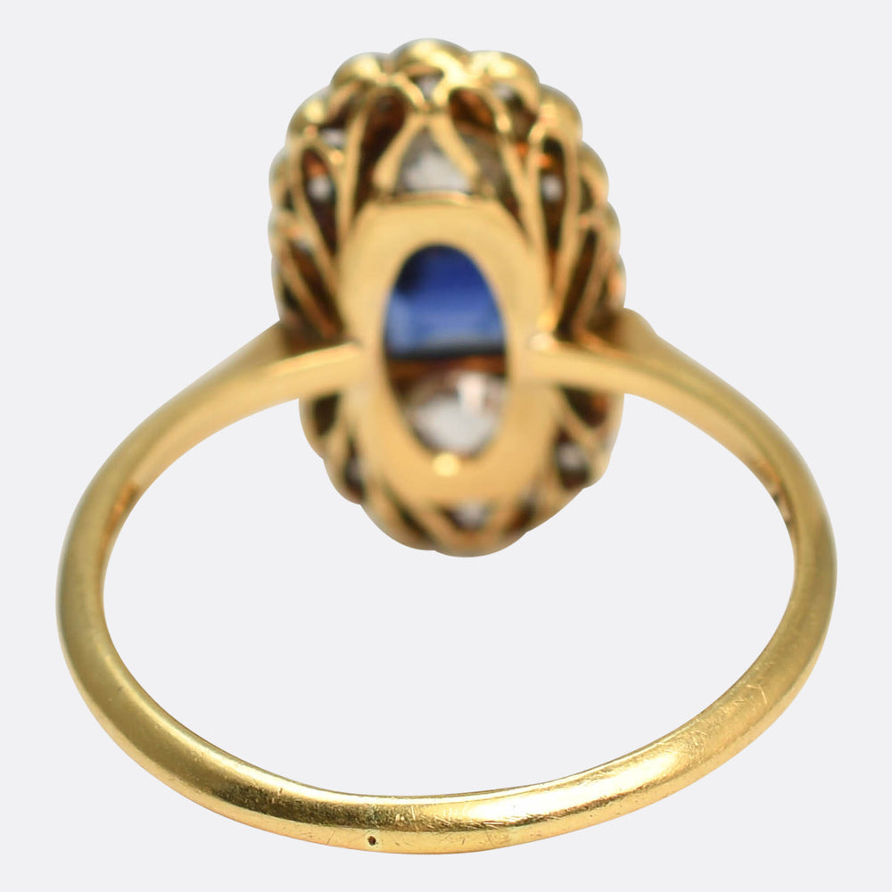 Edwardian Sapphire & Diamond Cluster Panel Ring