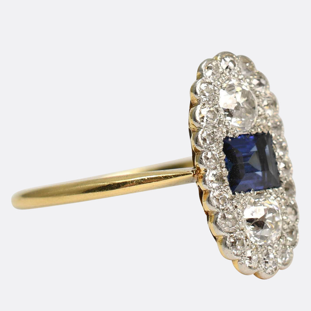 Edwardian Sapphire & Diamond Cluster Panel Ring