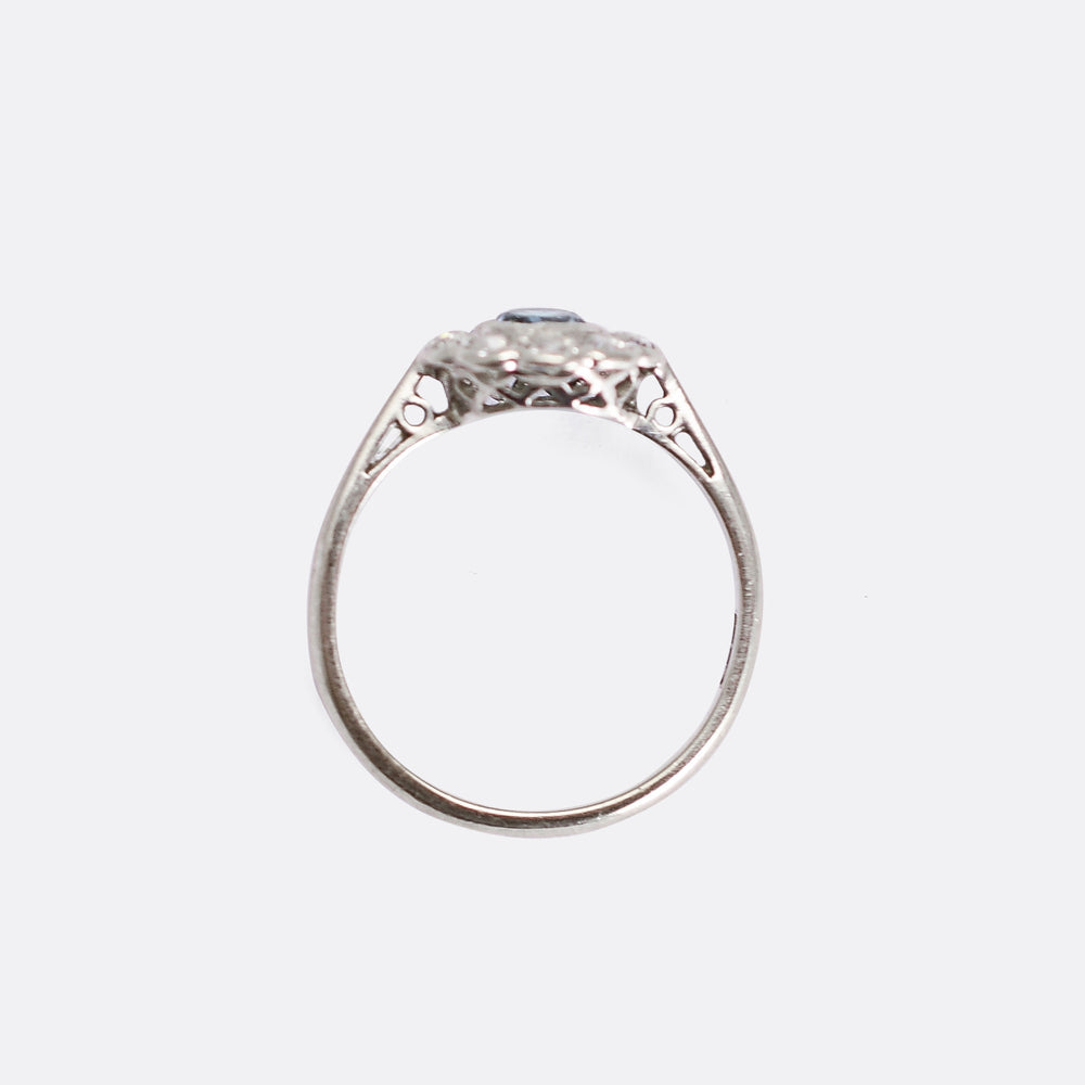 Edwardian Zircon & Diamond Flower Cluster Ring