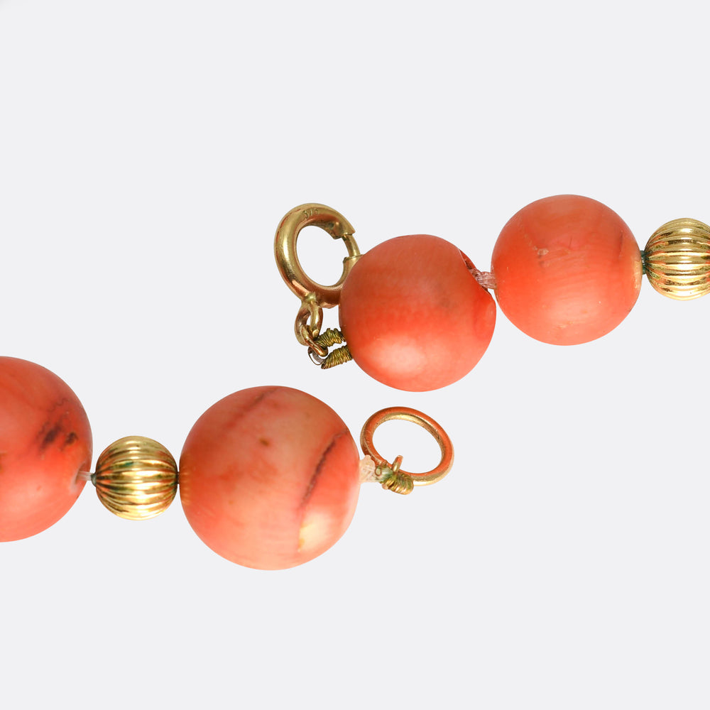 Etruscan Revival Coral & Gold Bead Necklace