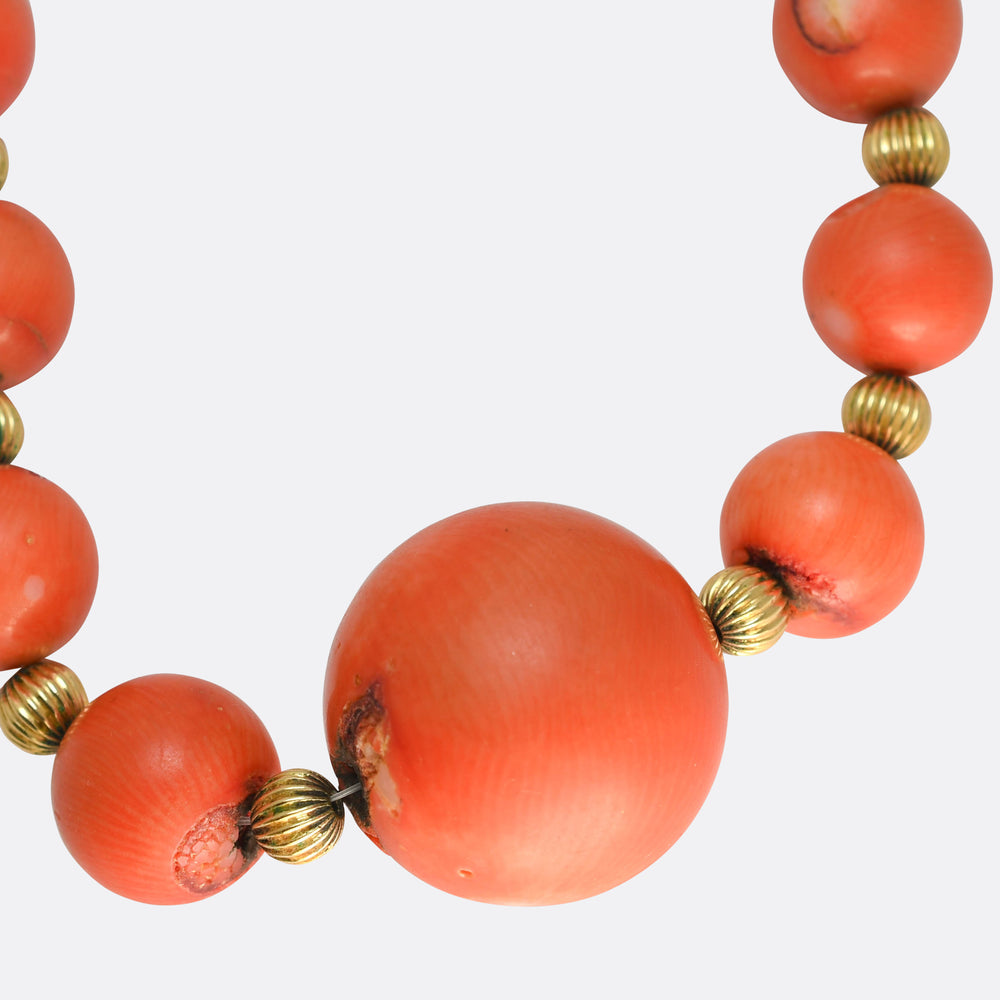 Etruscan Revival Coral & Gold Bead Necklace