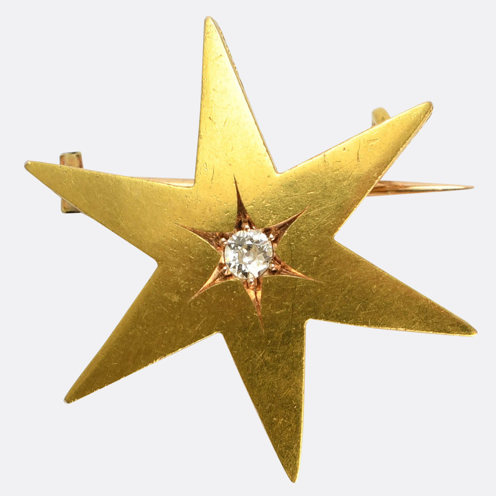 Etruscan Revival Diamond Star Brooch