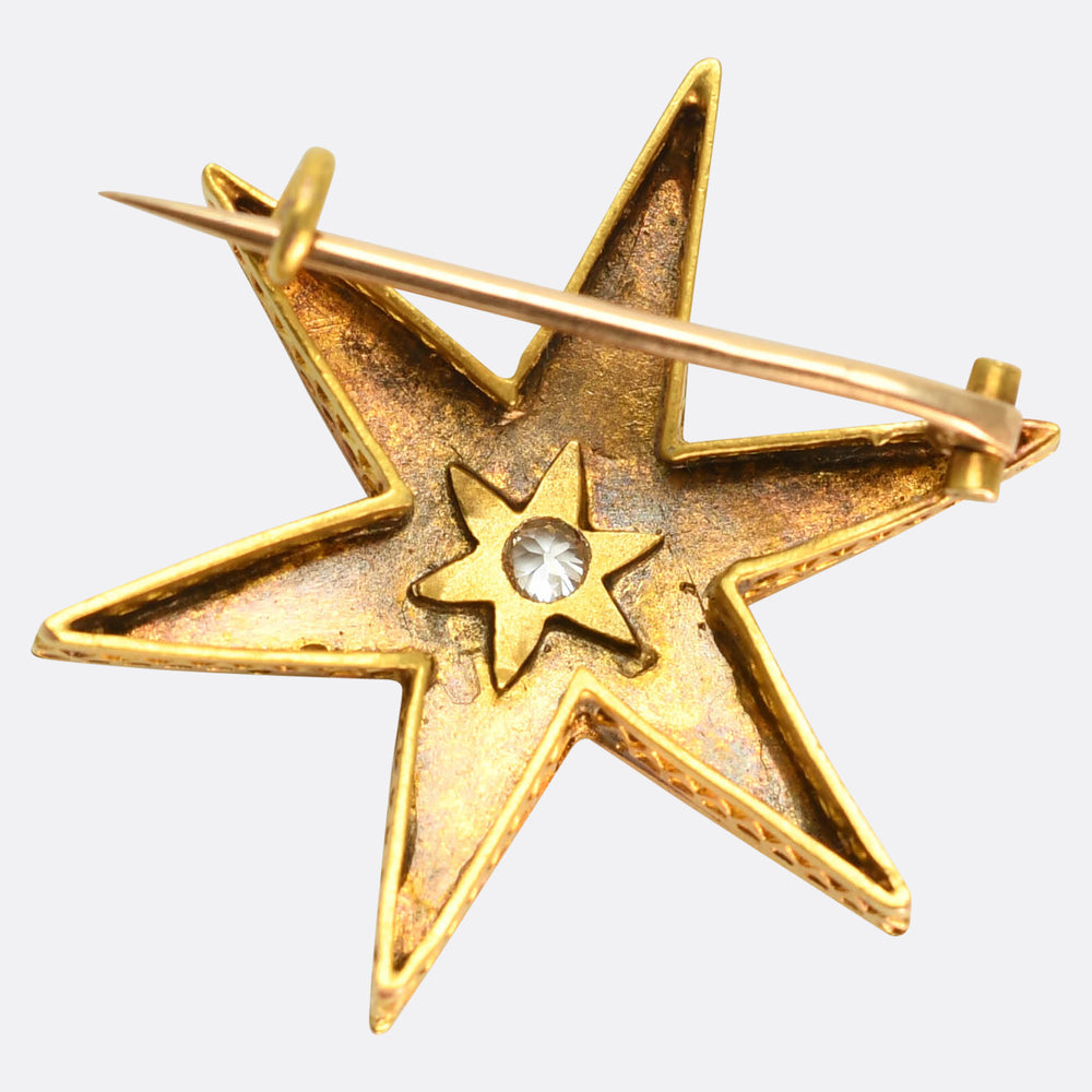 Etruscan Revival Diamond Star Brooch