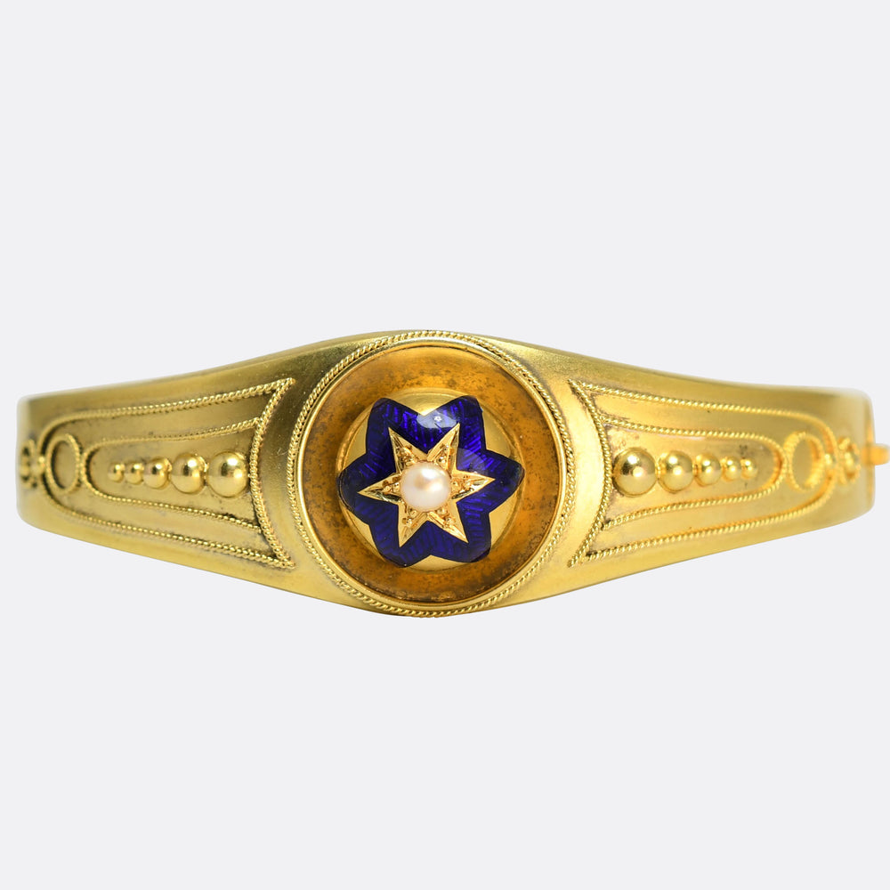 Etruscan Revival Pearl & Enamel Star Bangle