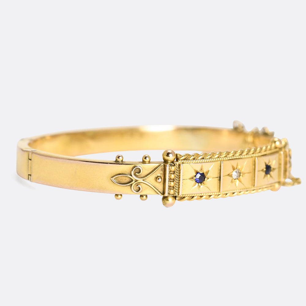 Etruscan Revival Sapphire & Diamond Bangle