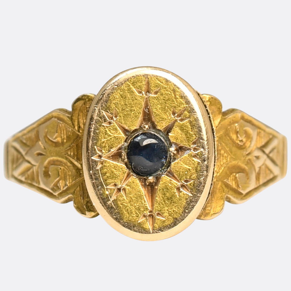 Etruscan Revival Star-Set Sapphire Ring