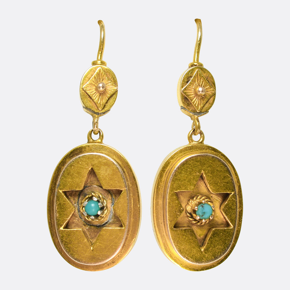 Etruscan Revival Turquoise Star Drop Earrings