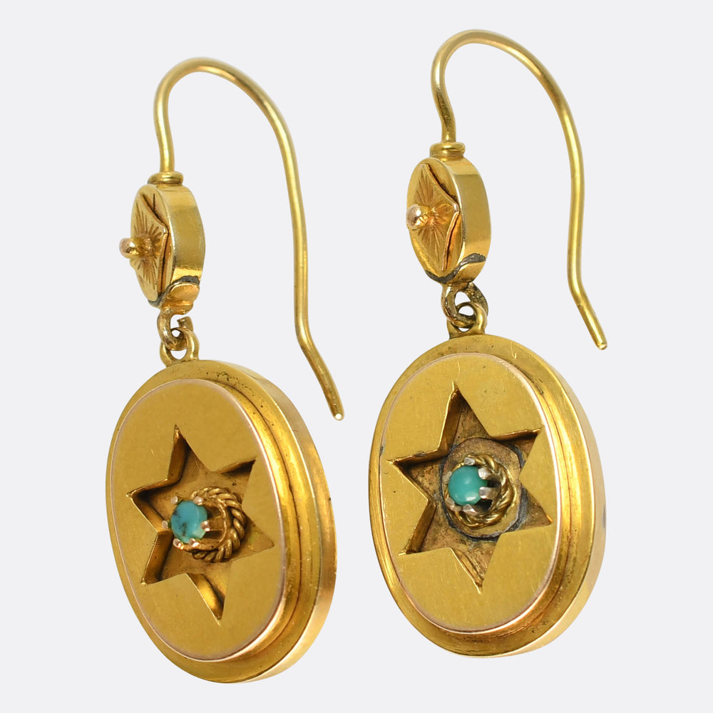 Etruscan Revival Turquoise Star Drop Earrings