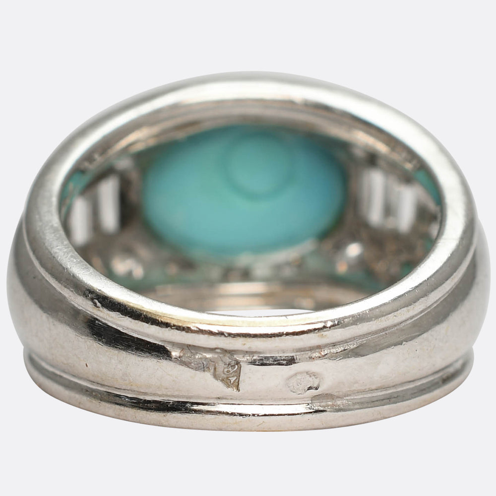 French Art Deco Turquoise & Diamond Bombé Ring