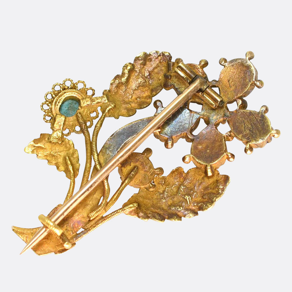 Georgian Amethyst, Citrine & Turquoise Forget-Me-Not Brooch