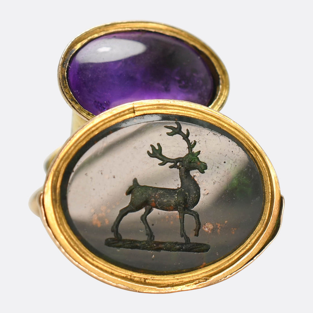 Georgian Bloodstone & Amethyst Opening Fob Pendant