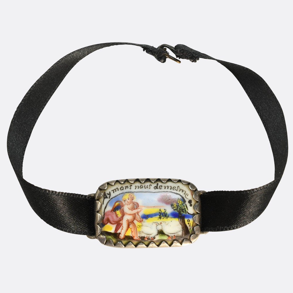 Georgian Cherub Enamel Miniature Slide Ribbon Bracelet