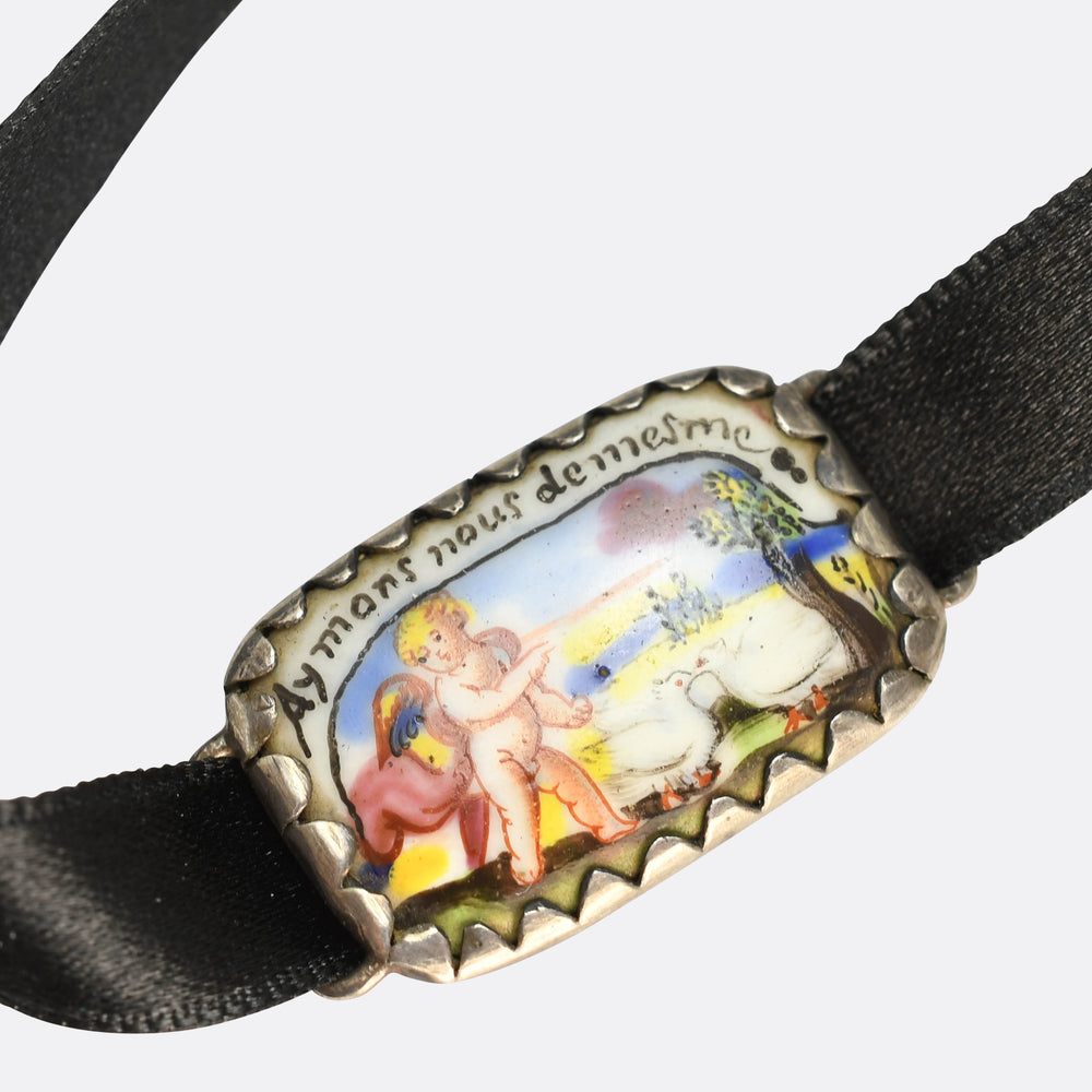 Georgian Cherub Enamel Miniature Slide Ribbon Bracelet