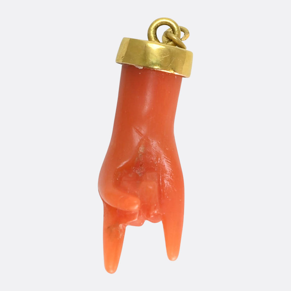 Georgian Coral Mano Cornuto Sign of the Horns Charm