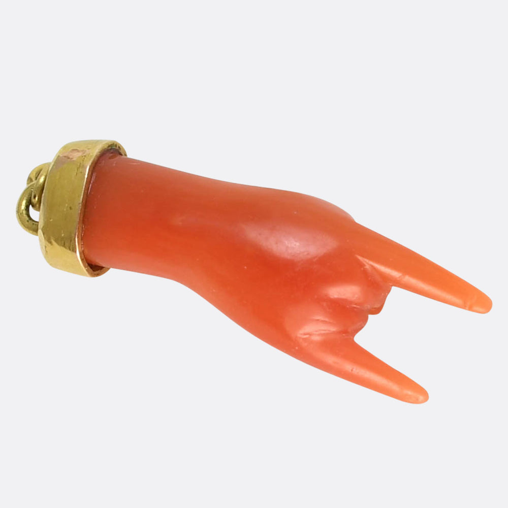 Georgian Coral Mano Cornuto Sign of the Horns Charm