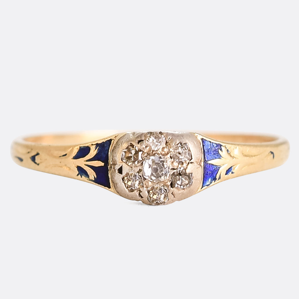 Georgian Diamond & Enamel Cluster Ring