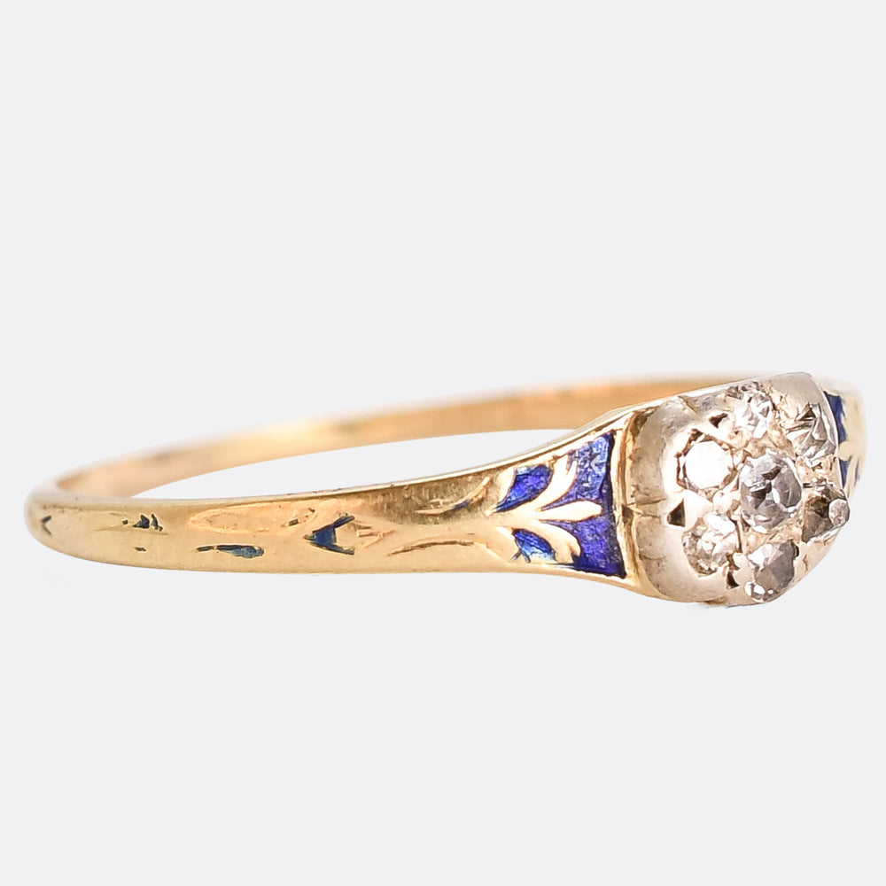 Georgian Diamond & Enamel Cluster Ring