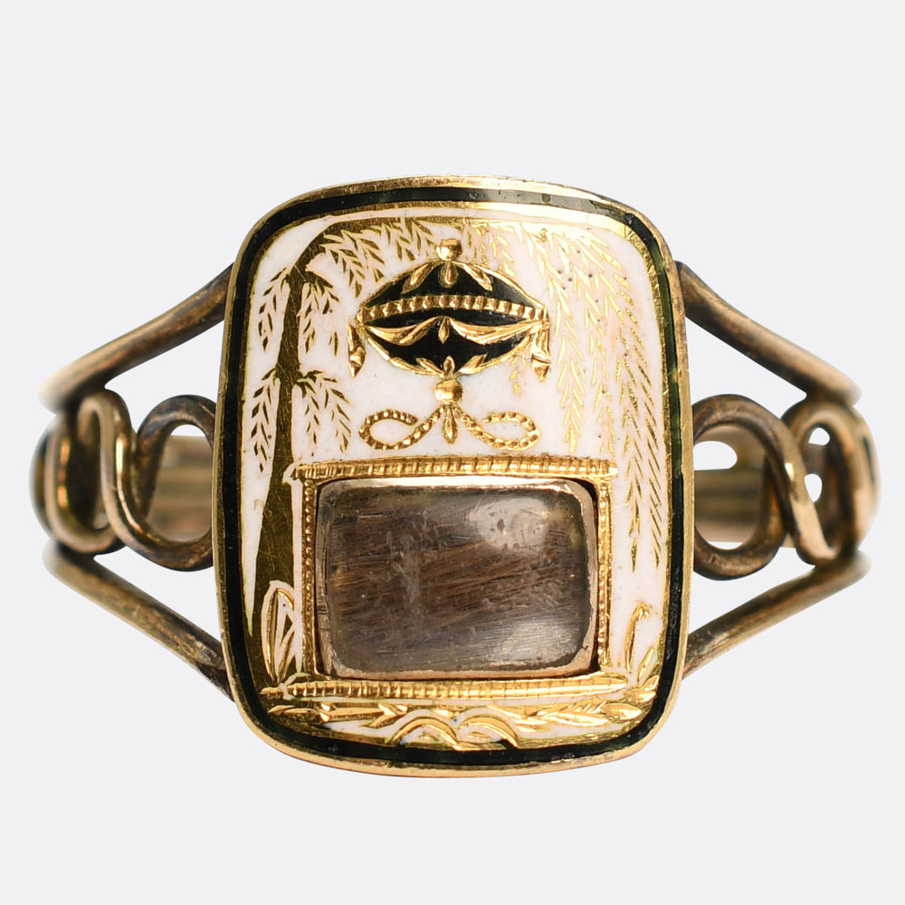 Georgian Enamel Urn & Weeping Willow Hair Mourning Ring