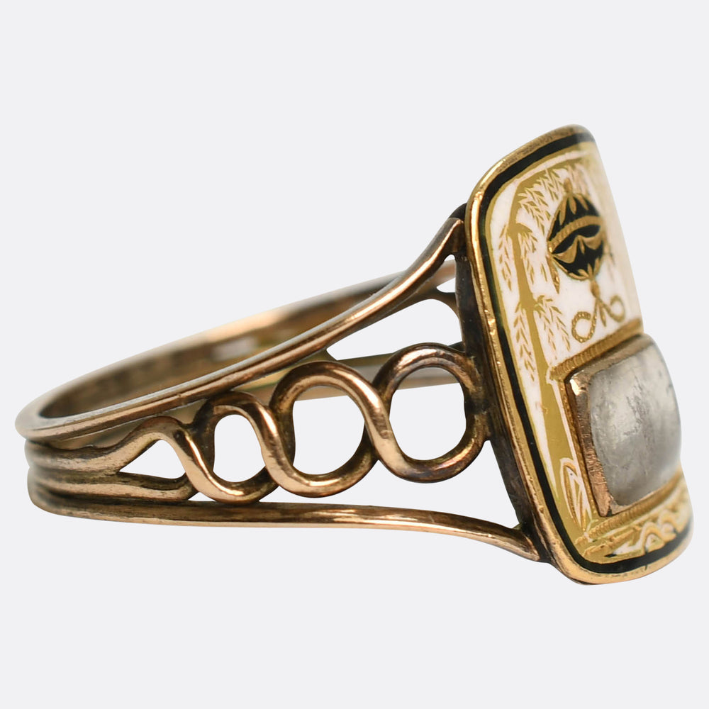 Georgian Enamel Urn & Weeping Willow Hair Mourning Ring