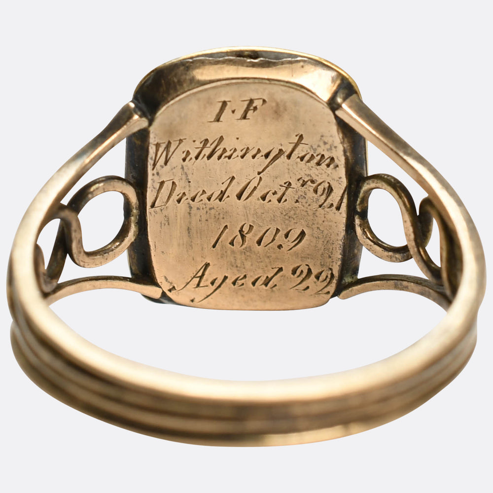 Georgian Enamel Urn & Weeping Willow Hair Mourning Ring