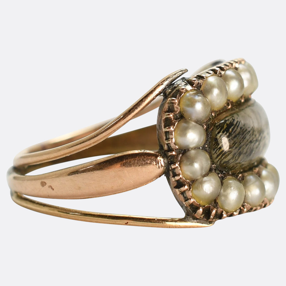 Georgian Hair & Pearl Cluster Memorial Ring