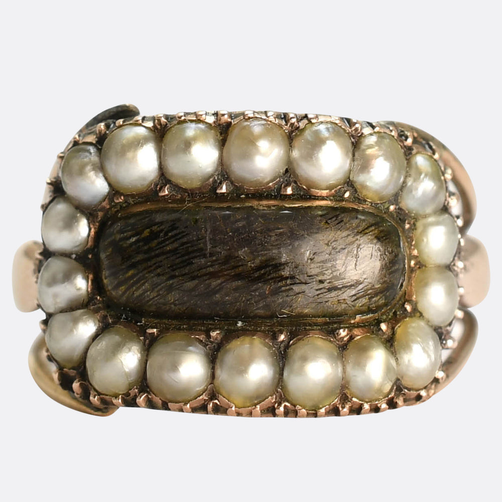 Georgian Hair & Pearl Cluster Memorial Ring