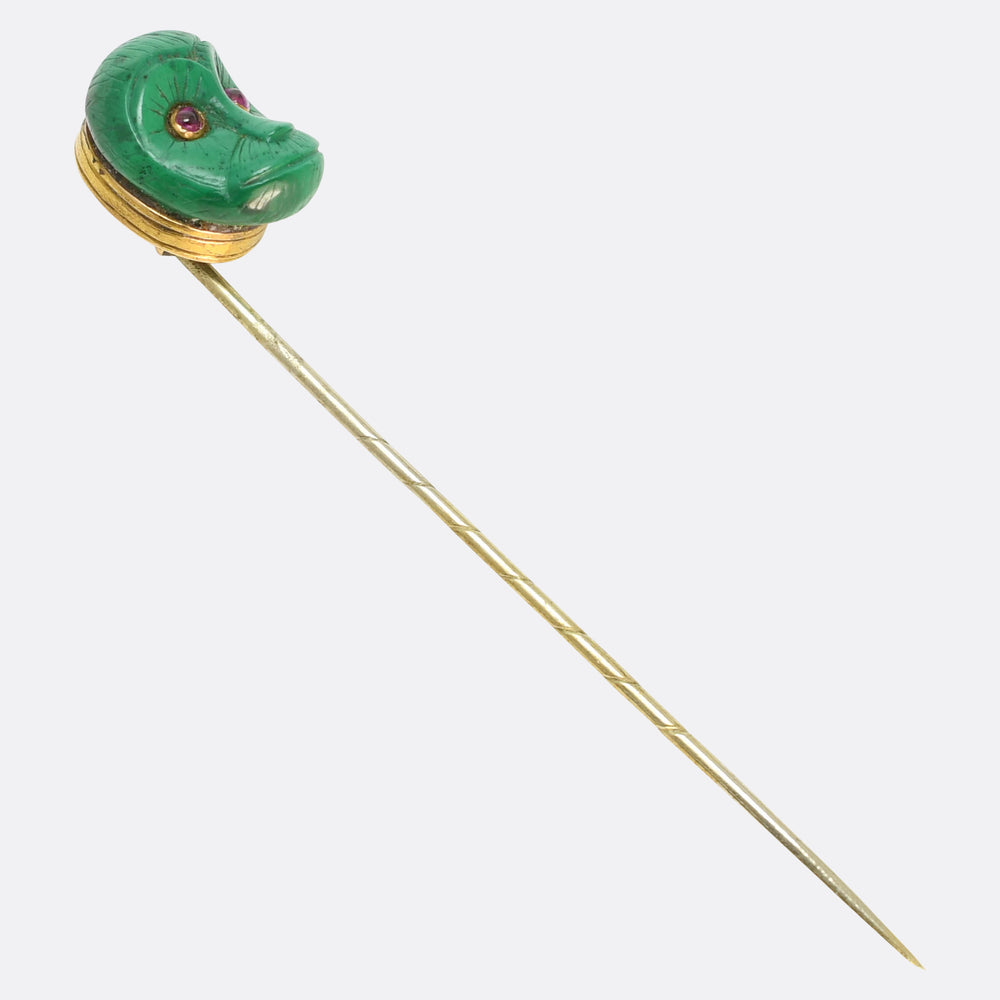 Georgian Malachite & Ruby Monkey Stick Pin