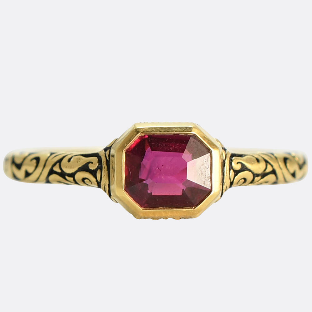 Georgian Revival Burma Ruby & Enamel Ring