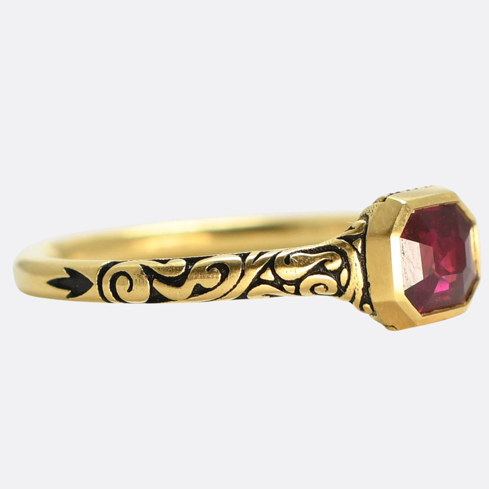 Georgian Revival Burma Ruby & Enamel Ring