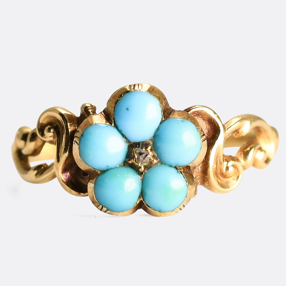 Georgian Turquoise & Diamond Forget-Me-Not Ring