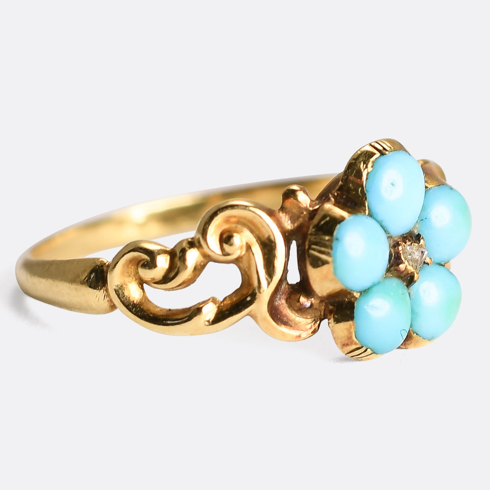 Georgian Turquoise & Diamond Forget-Me-Not Ring