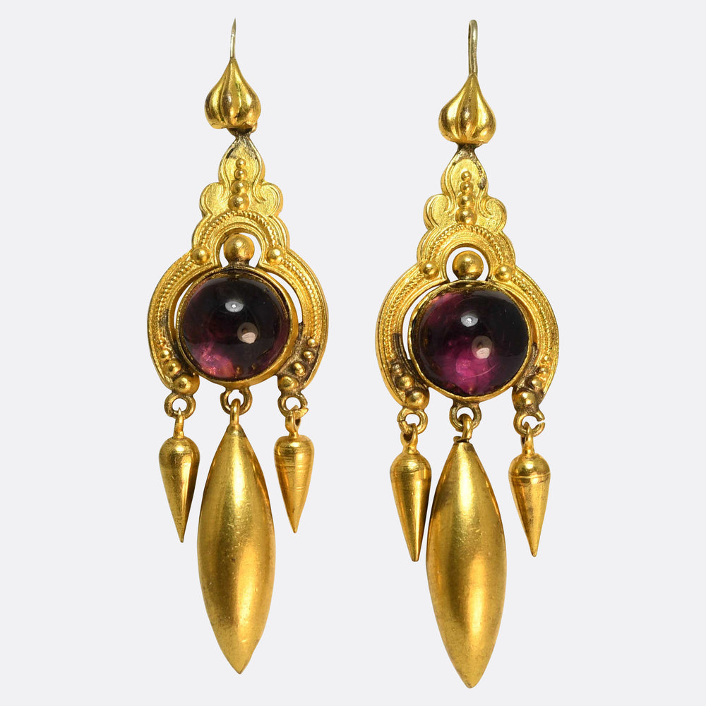 High Victorian Amethyst & Pinchbeck Torpedo Drop Earrings