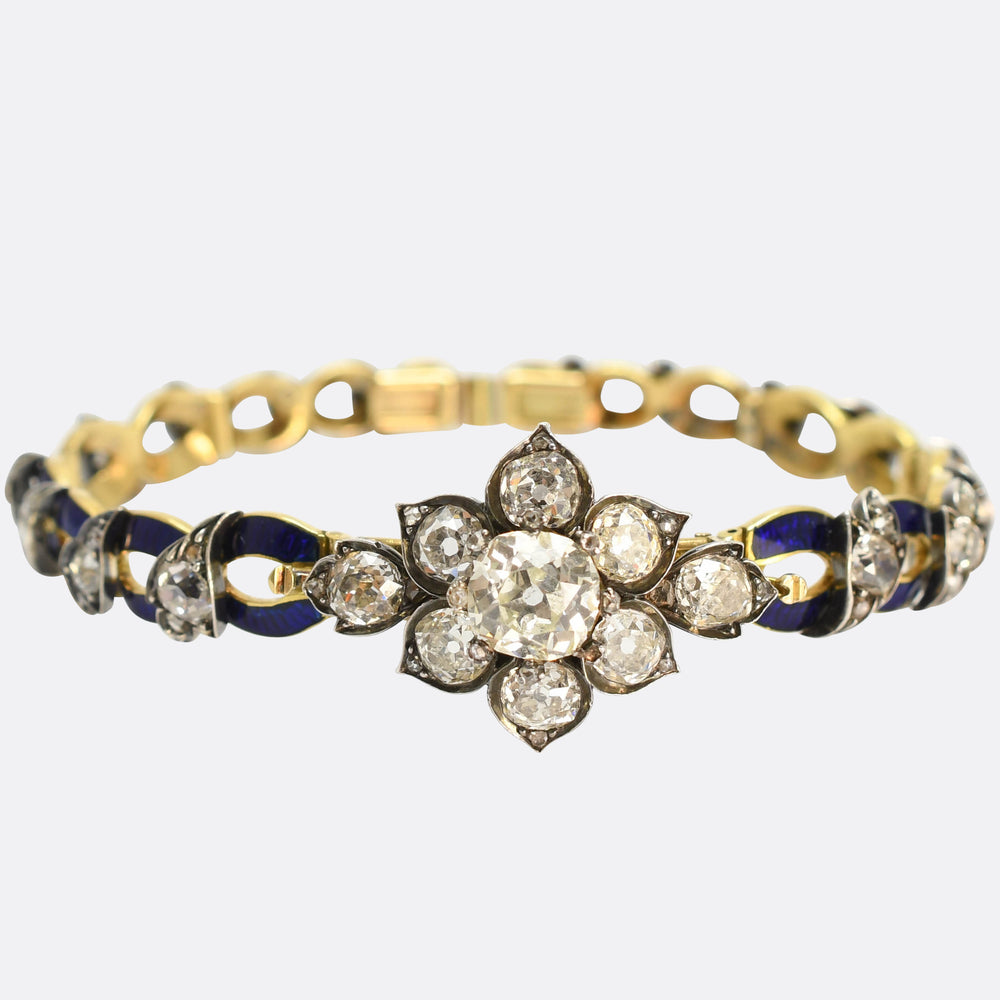 High Victorian Diamond & Blue Enamel Convertible Bracelet