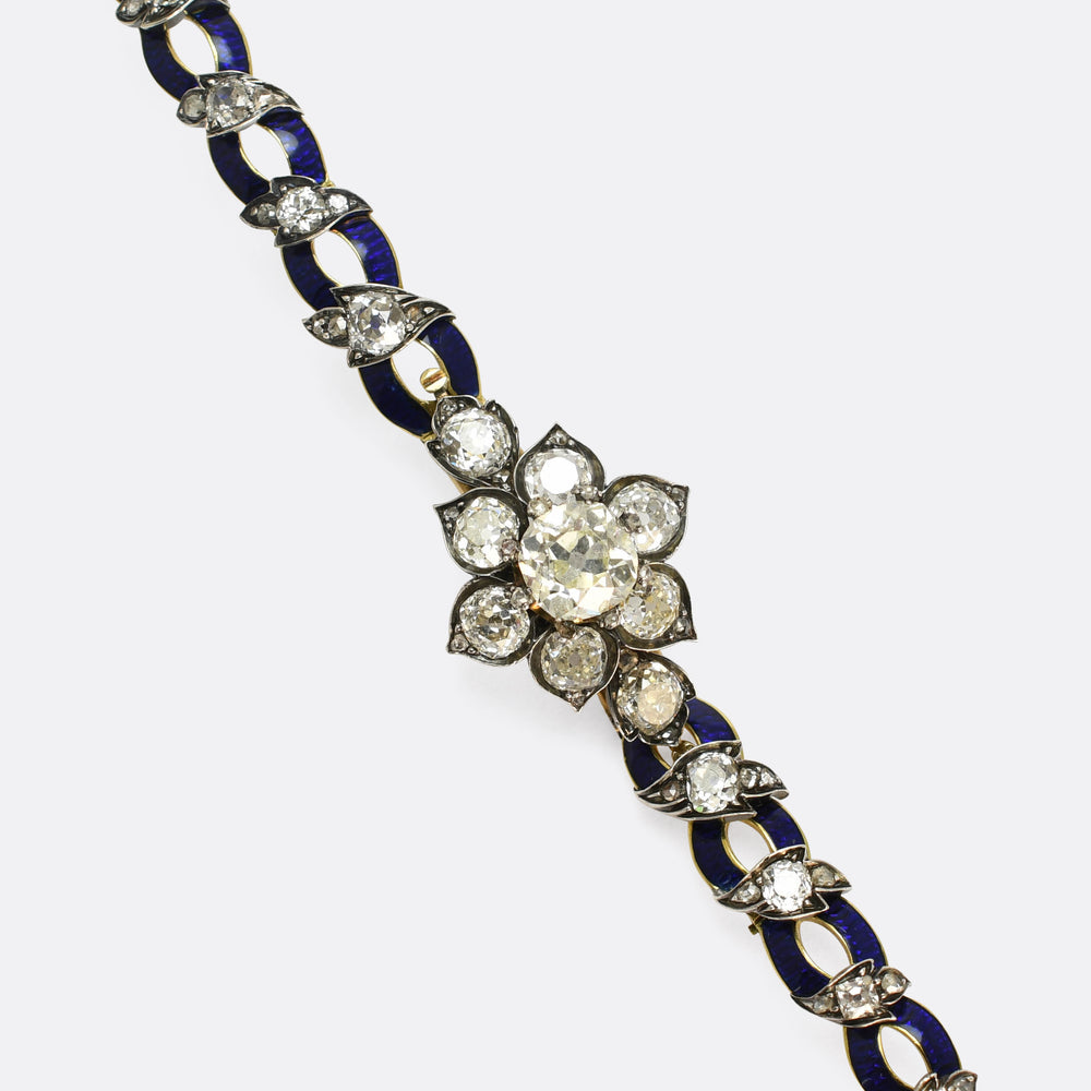 High Victorian Diamond & Blue Enamel Convertible Bracelet