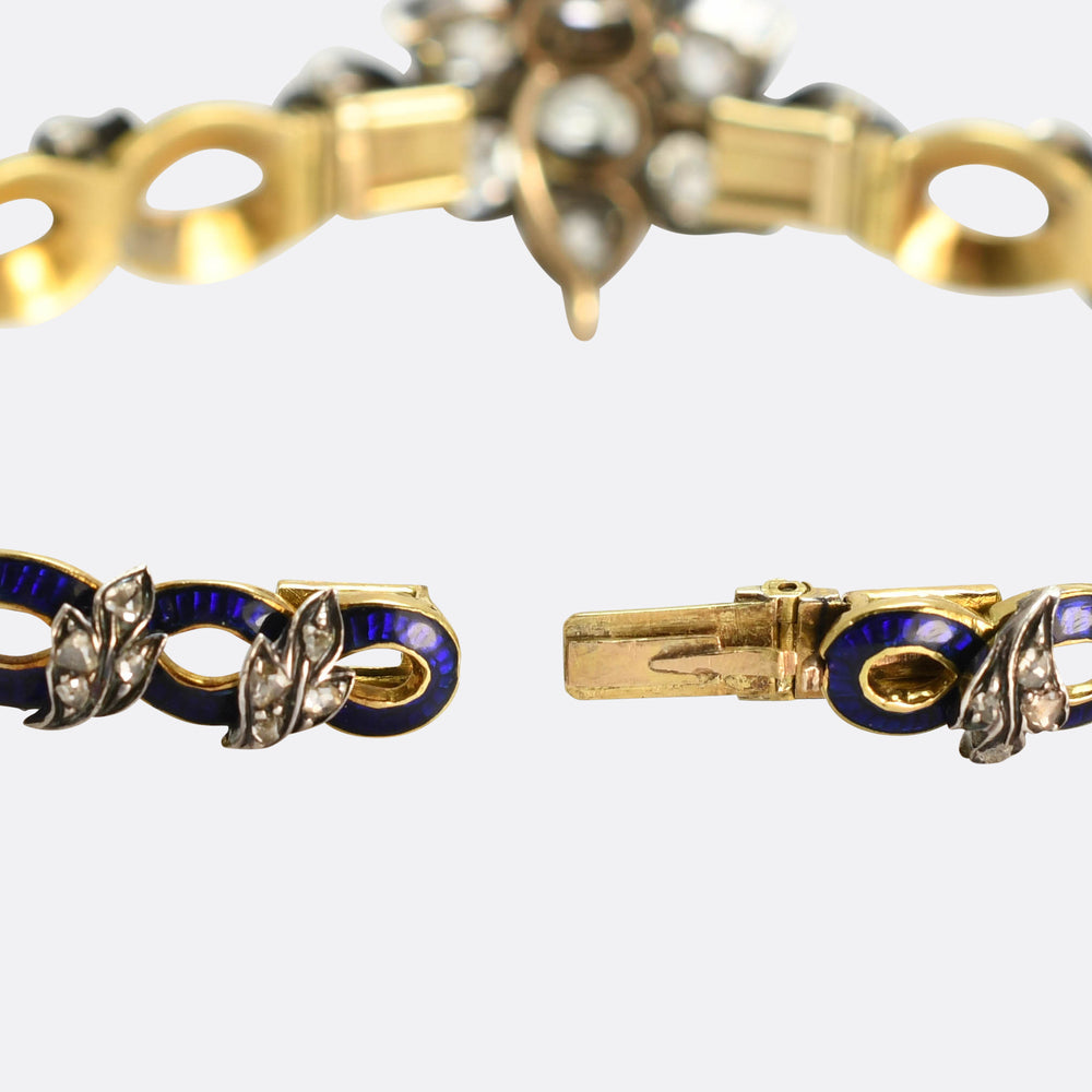 High Victorian Diamond & Blue Enamel Convertible Bracelet