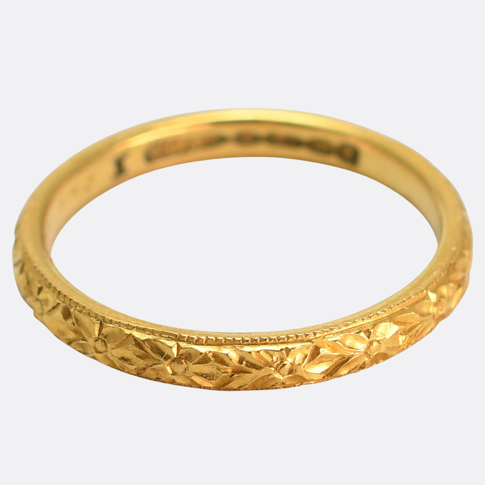 Mid-Century 22k Gold Engraved Band Ring