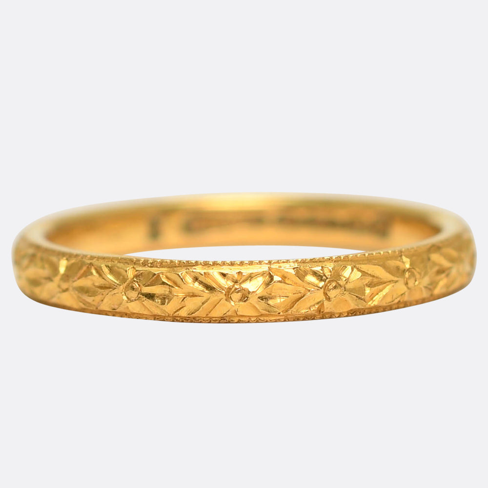 Mid-Century 22k Gold Engraved Band Ring