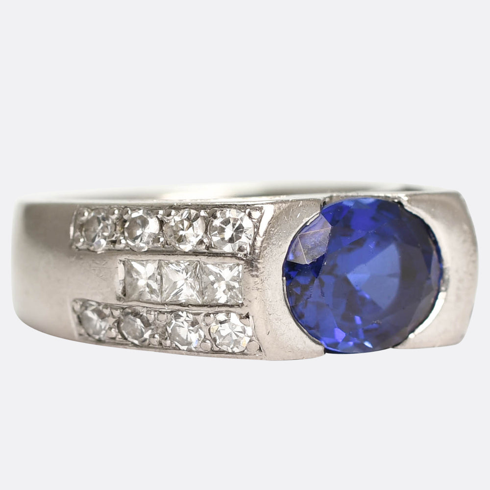 Mid-Century French 1.9ct Ceylon Sapphire & Diamond Ring