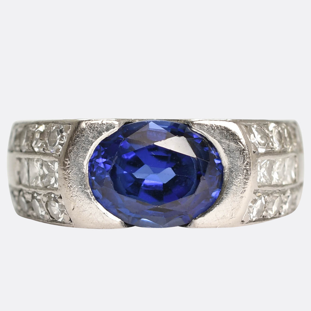 Mid-Century French 1.9ct Ceylon Sapphire & Diamond Ring