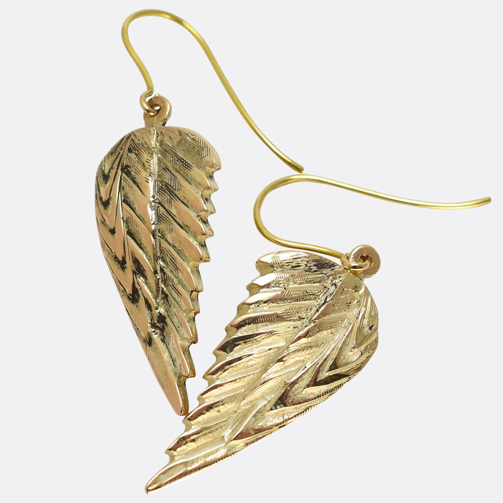 Mid-Century Gold Wing Drop Earrings