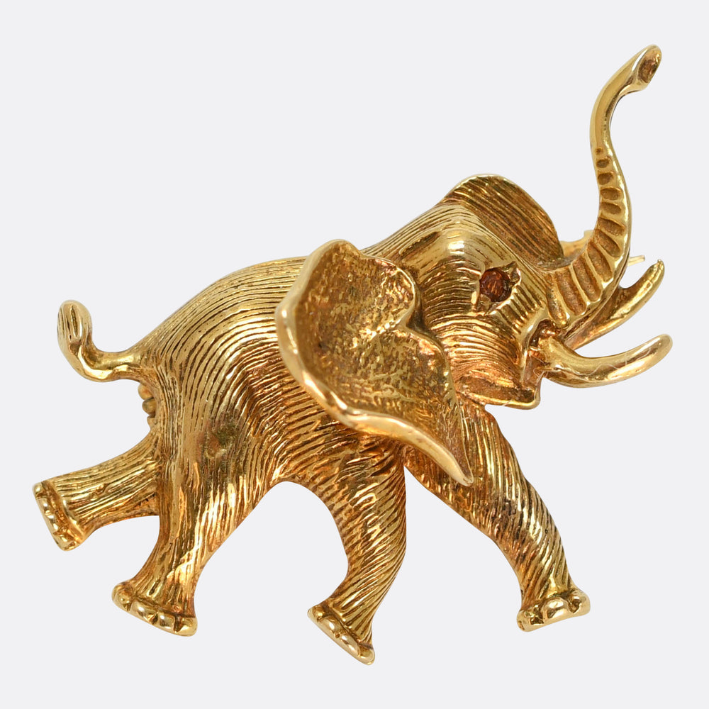 Mid-Century Ruby Baby Elephant Brooch