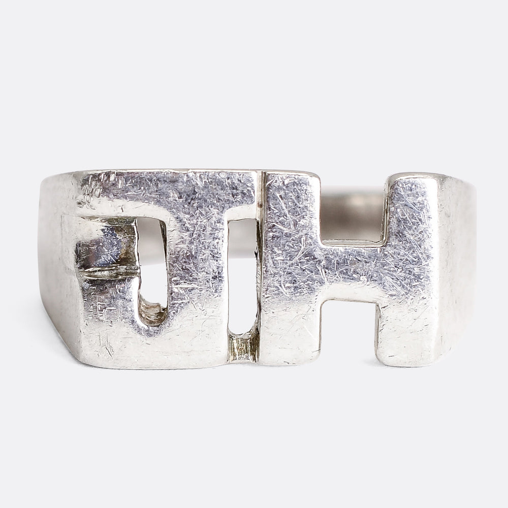 Oversized J.H Silver Initial Ring